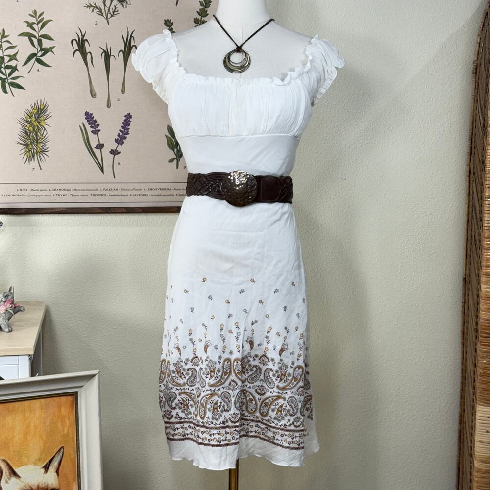Vtg 90s Y2k Floral Milkmaid Babydoll Dress Coastal Cowgirl Fairy Boho Festival S
